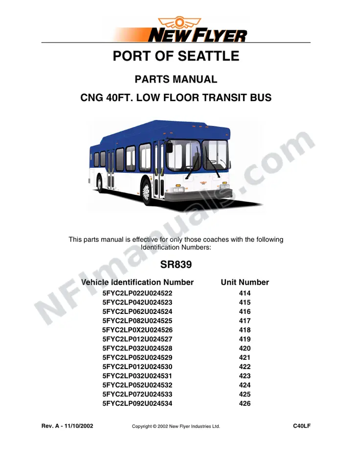 SR839 Parts Manual, Port of Seattle first-page preview