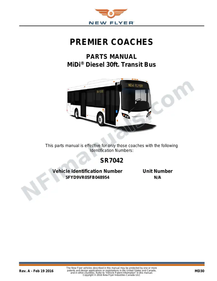 SR7042 Parts Manual, Premier Coaches first-page preview