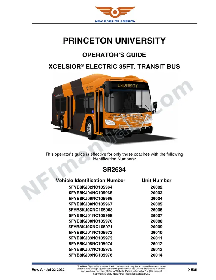 New Flyer XE35 Manual Package - Princeton University included manual preview