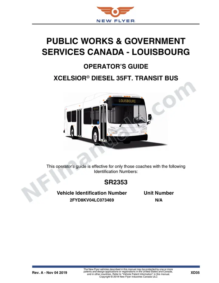 New Flyer XD35 Manual Package - Public Works & Government Services Canada - Louisbourg included manual preview