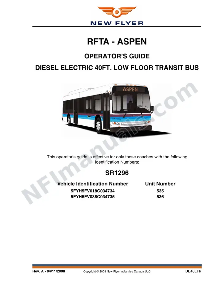 SR1296 Operator's Guide, RFTA - Aspen first-page preview