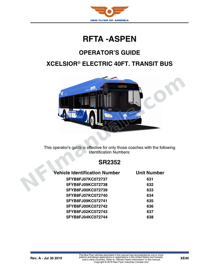 New Flyer XE40 Manual Package - RFTA - Aspen included manual preview