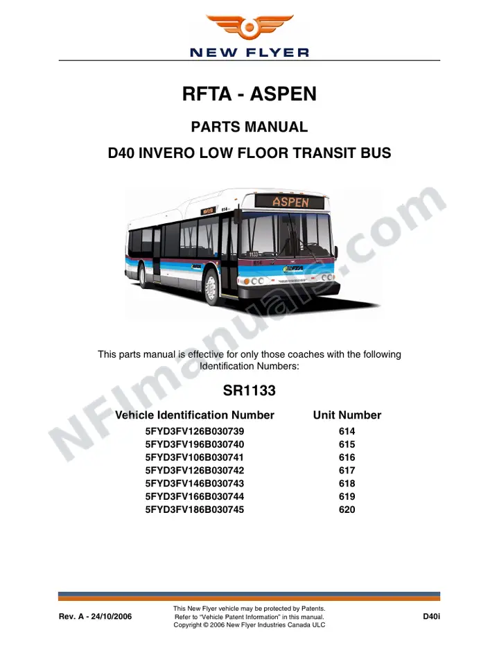 SR1133 Parts Manual, RFTA - Aspen first-page preview