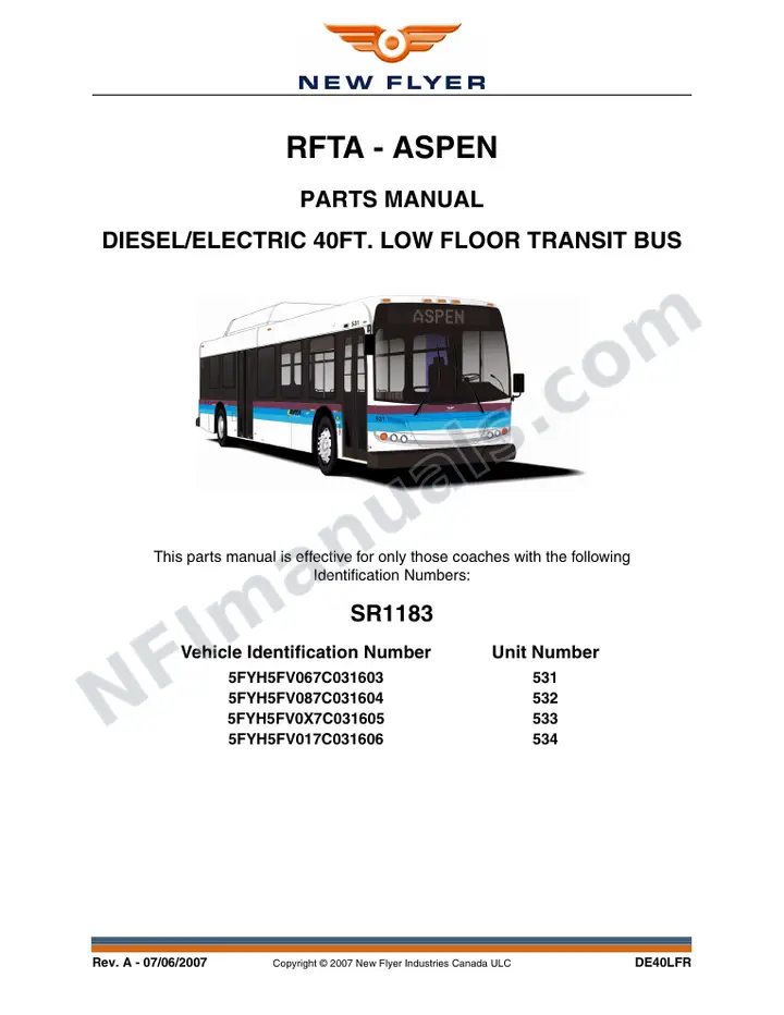 SR1183 Parts Manual, RFTA - Aspen first-page preview