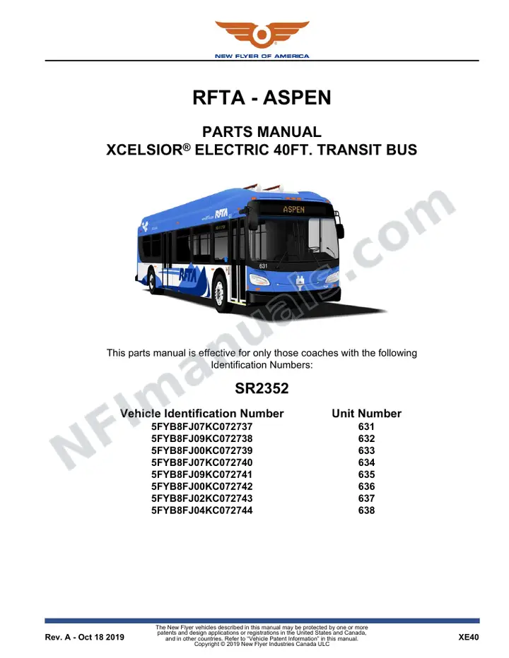 SR2352 Parts Manual, RFTA - Aspen first-page preview