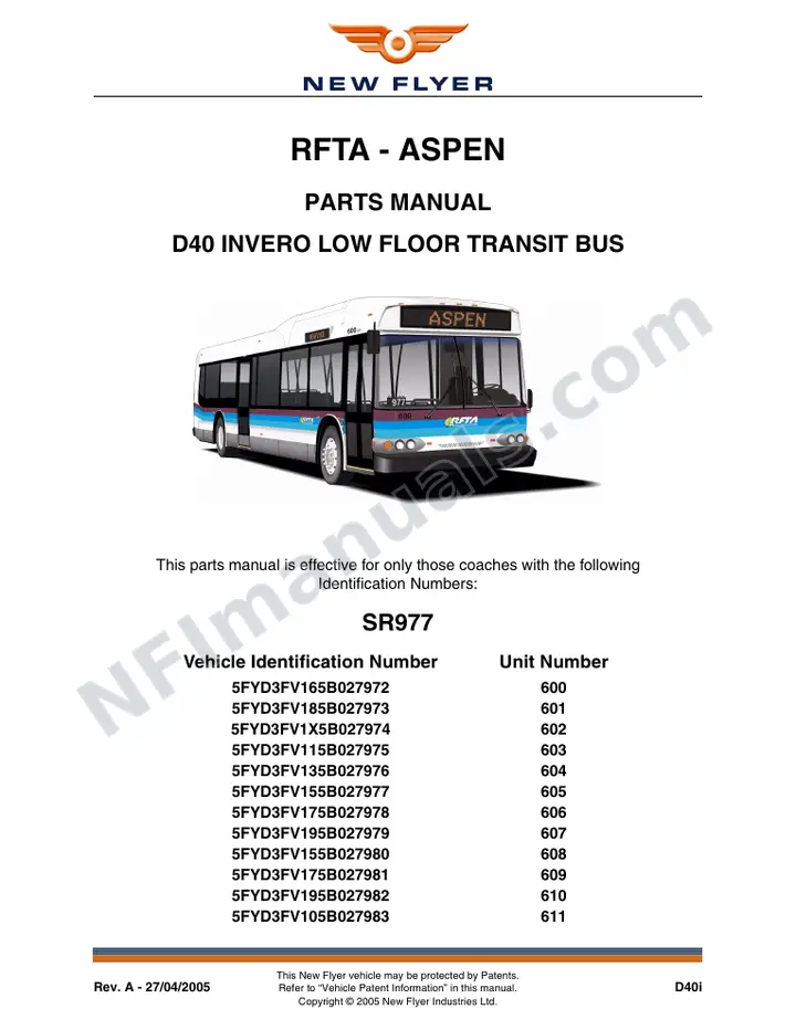 SR977 Parts Manual, RFTA - Aspen first-page preview