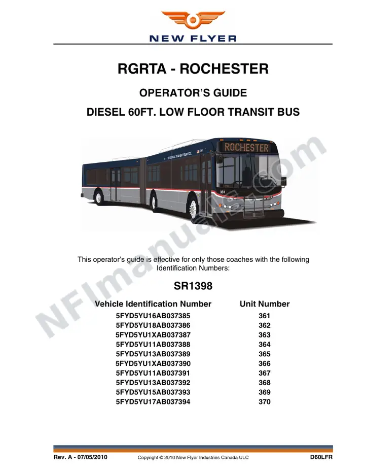 New Flyer D60LFR Manual Package - RGRTA - Rochester included manual preview