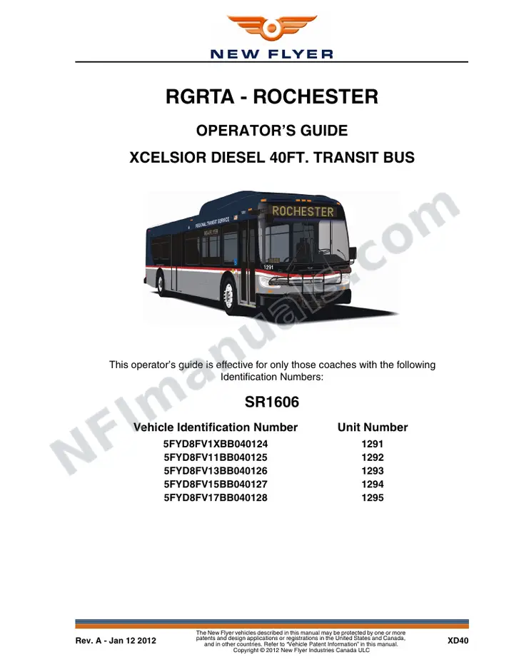 New Flyer XD40 Manual Package - RGRTA - Rochester included manual preview