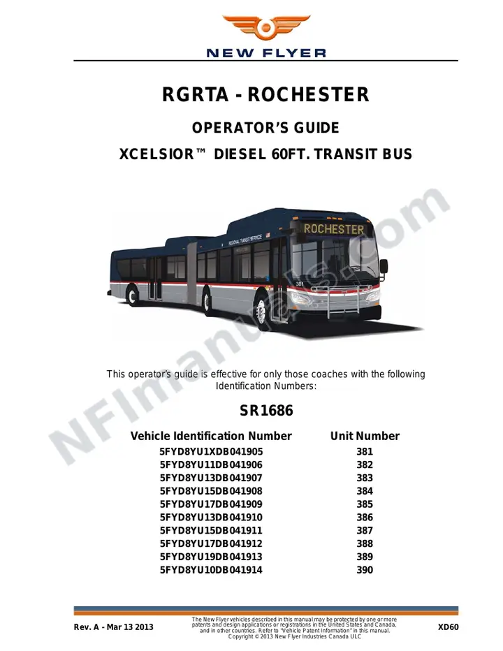 New Flyer XD60 Manual Package - RGRTA - Rochester included manual preview