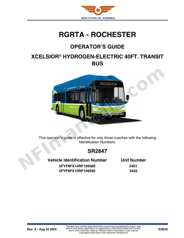 New Flyer XHE40 Manual Package - RGRTA - Rochester included manual preview