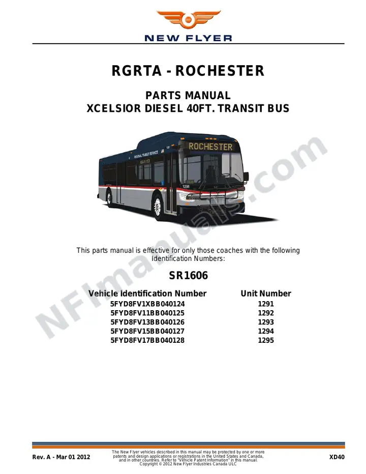 SR1606 Parts Manual, RGRTA - Rochester first-page preview