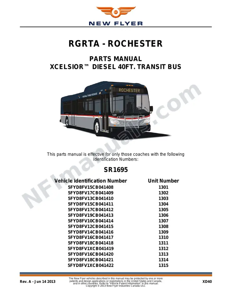 SR1695 Parts Manual, RGRTA - Rochester first-page preview