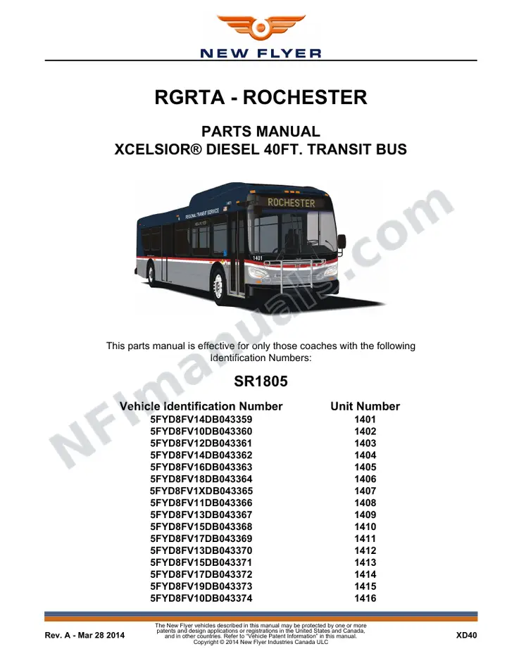 SR1805 Parts Manual, RGRTA - Rochester first-page preview
