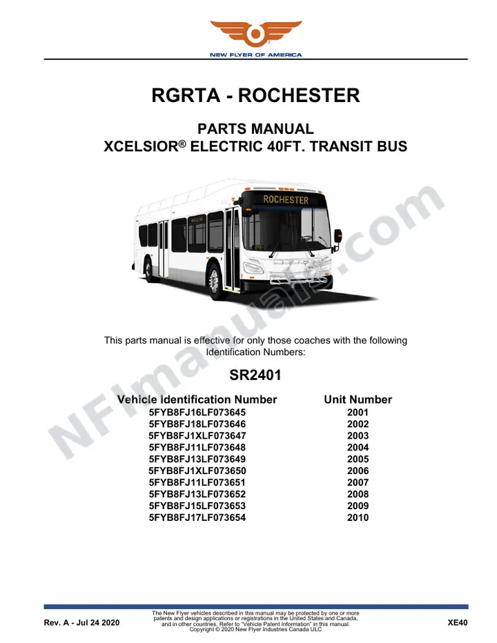 SR2401 Parts Manual, RGRTA - Rochester first-page preview