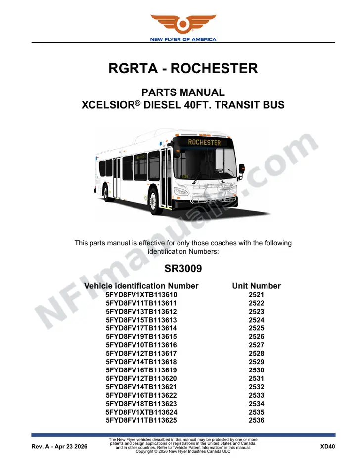 SR3009 Parts Manual, RGRTA - Rochester first-page preview
