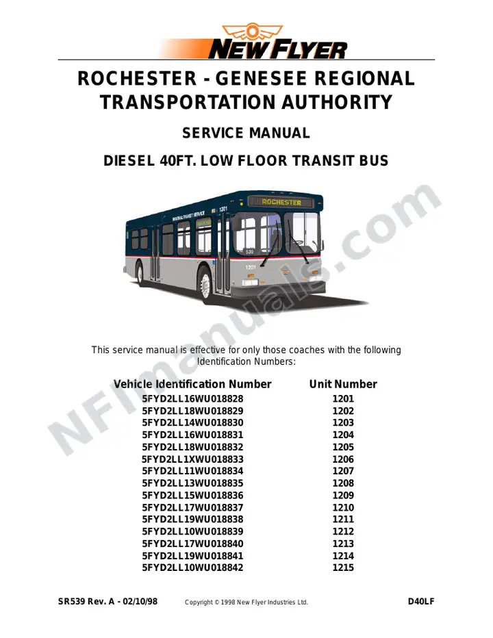 SR539 Service Manual, Rochester-Genesee Regional Transportation Authority first-page preview