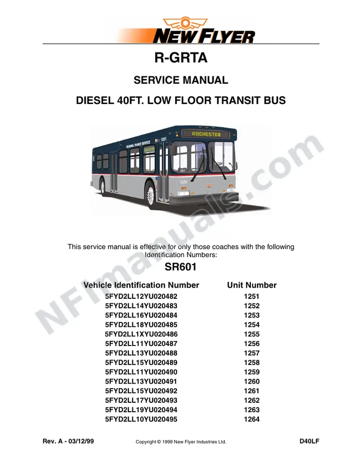 SR601 Sevice Manual, Rochester-Genesee Regional Transportation Authority first-page preview