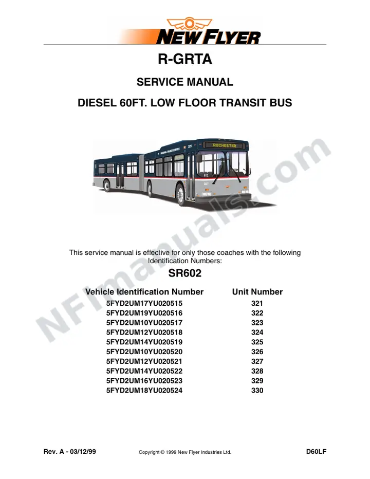SR602 Sevice Manual, Rochester-Genesee Regional Transportation Authority first-page preview