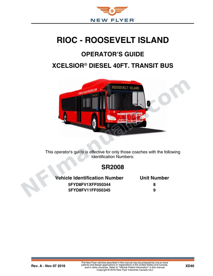 New Flyer XD40 Manual Package - RIOC - Roosevelt Island included manual preview