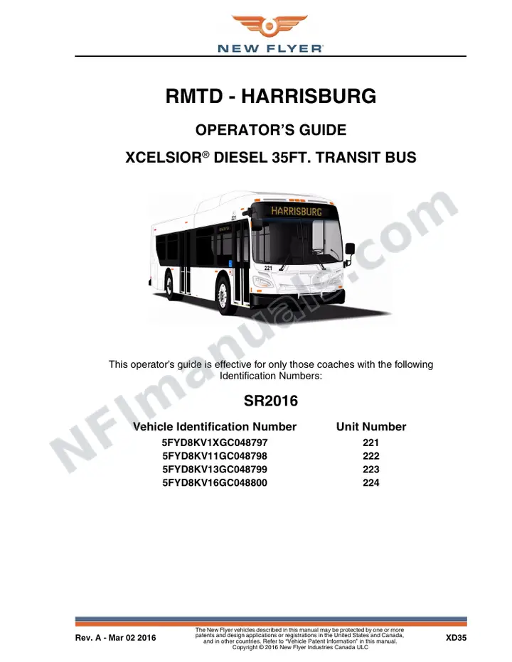 New Flyer XD35 Manual Package - RMTD - Harrisburg included manual preview