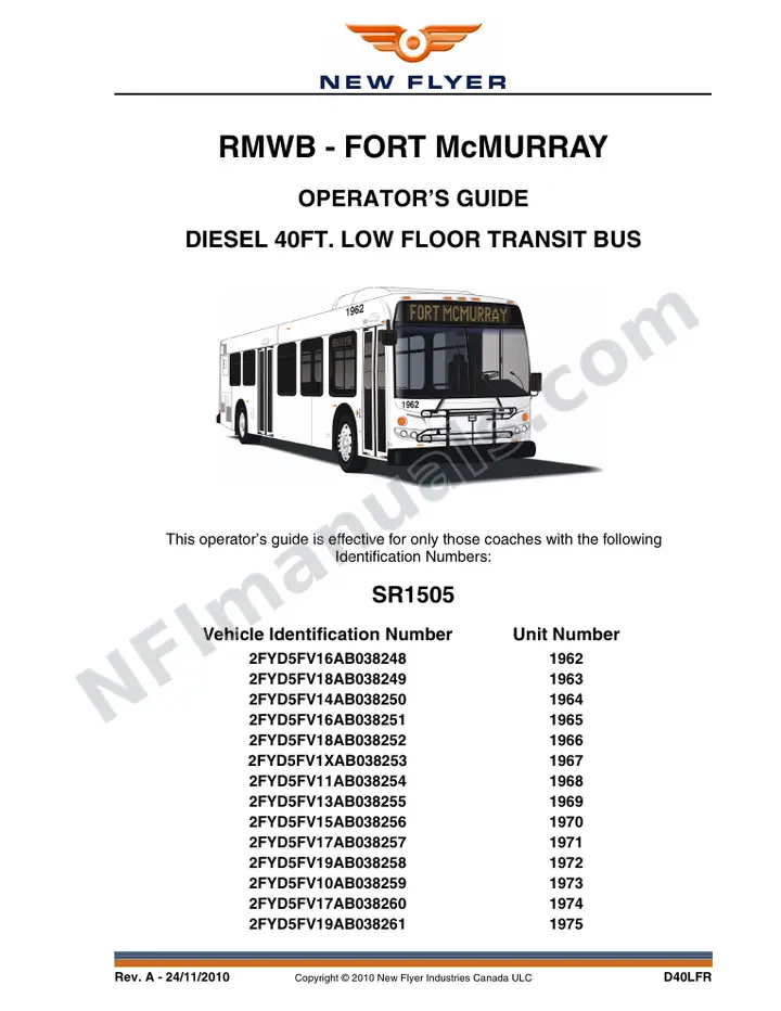 New Flyer D40LFR Manual Package - RMWB - Fort McMurray included manual preview
