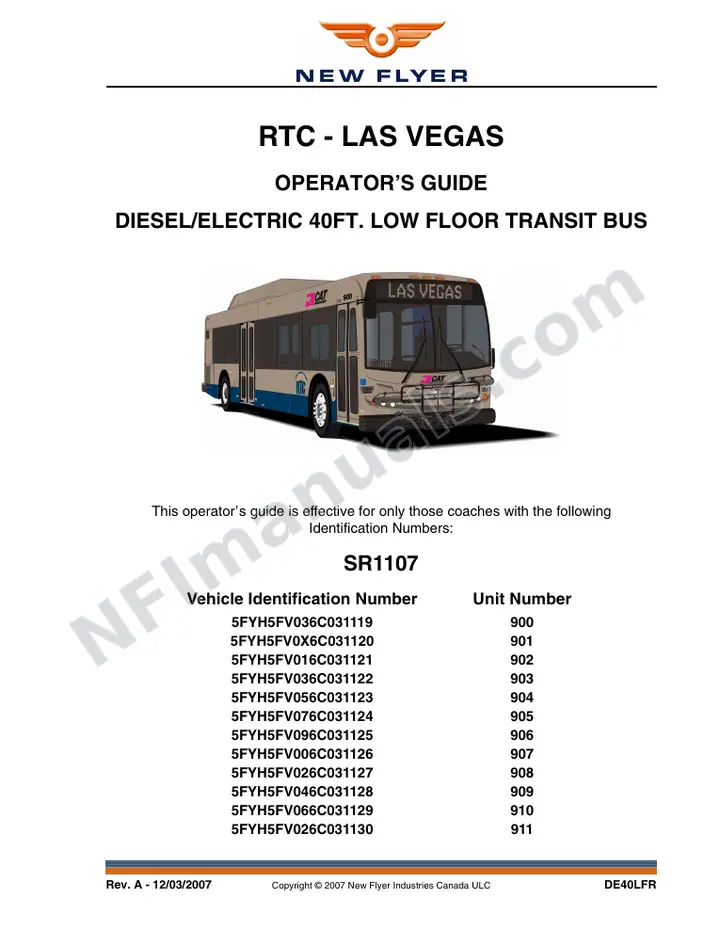 New Flyer DE40LFR Manual Package - RTC - Las Vegas included manual preview