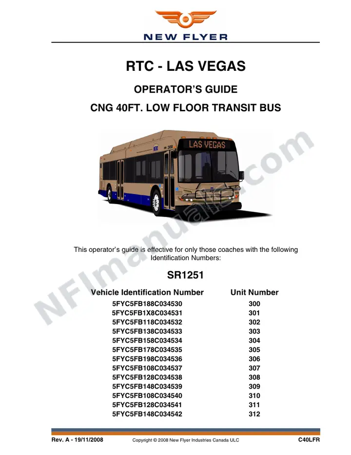 New Flyer C40LFR Manual Package - RTC - Las Vegas included manual preview