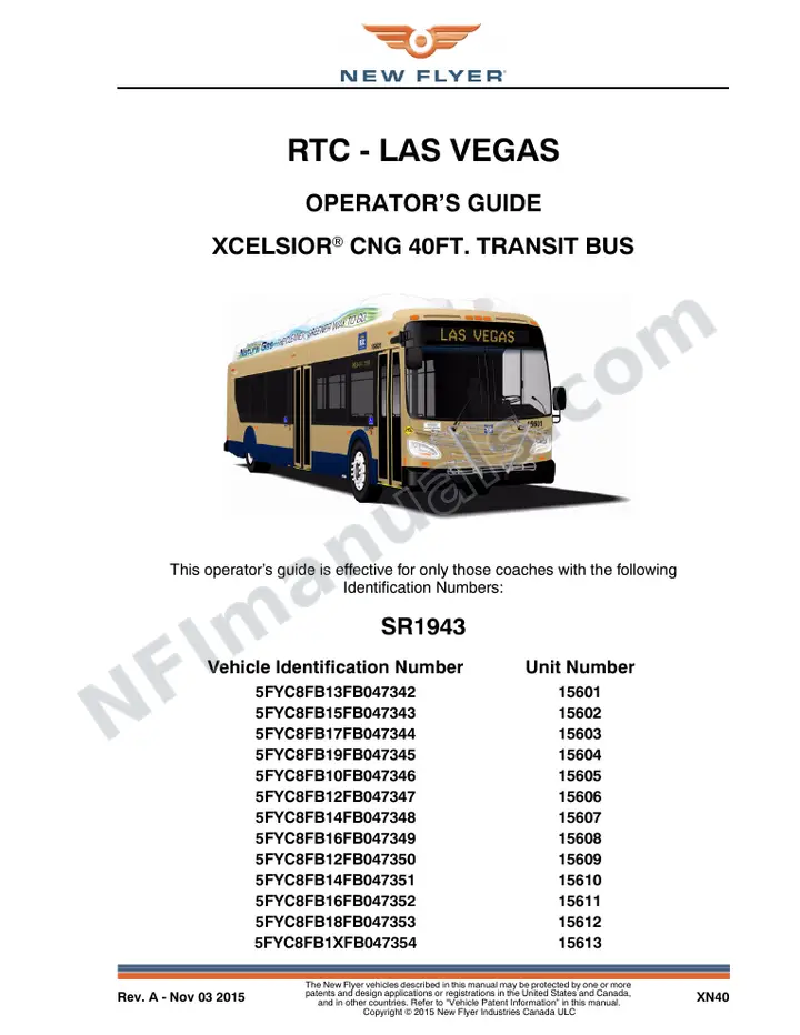 New Flyer XN40 Manual Package - RTC - Las Vegas included manual preview