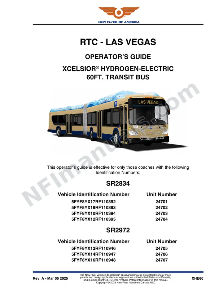 New Flyer XHE60 Manual Package - RTC - Las Vegas included manual preview