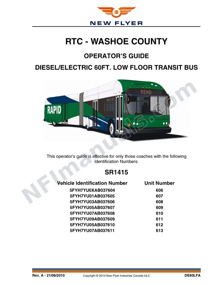 New Flyer DE60LFA Manual Package - RTC - Washoe County included manual preview