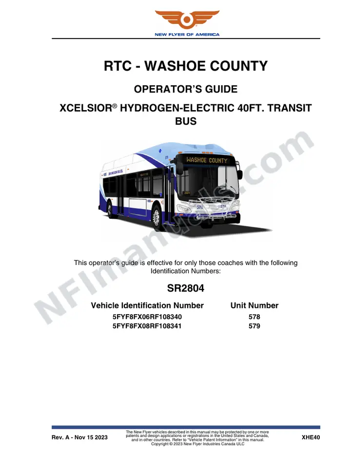 New Flyer XHE40 Manual Package - RTC - Washoe County included manual preview