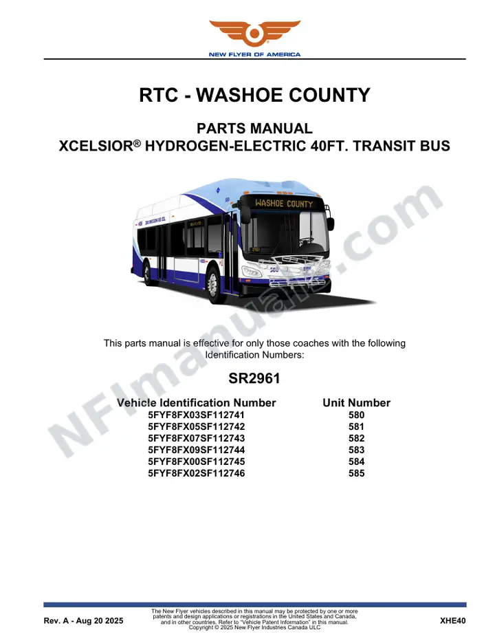 SR2961 Parts Manual, RTC - Washoe County first-page preview