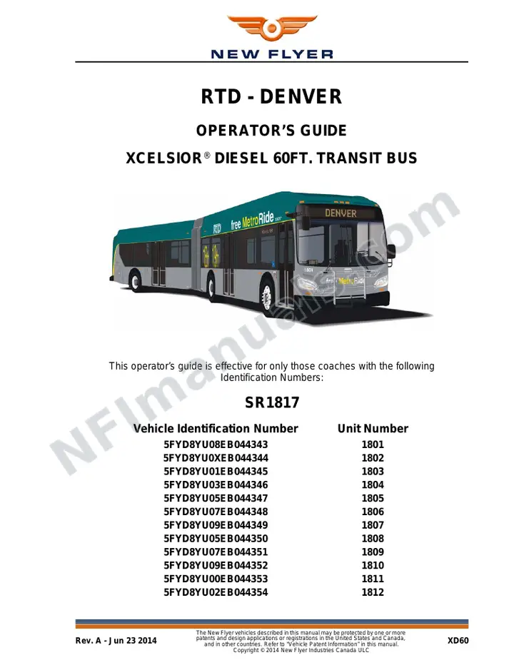 New Flyer XD60 Manual Package - RTD - Denver included manual preview