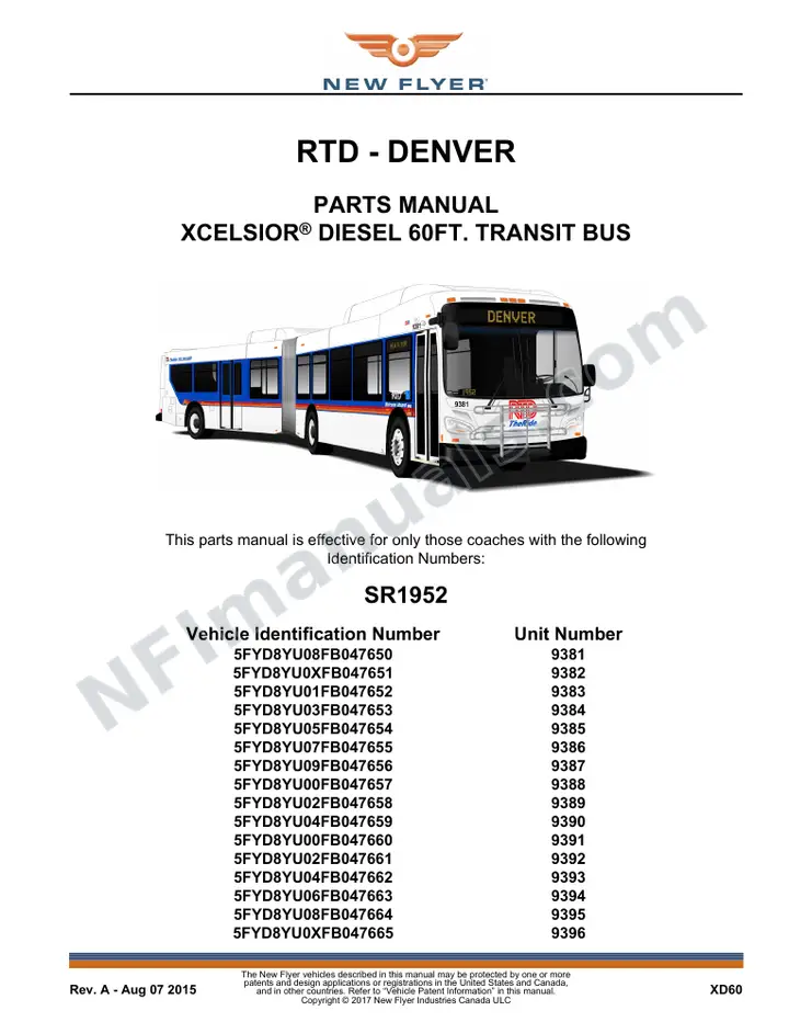 SR1952 Parts Manual, RTD - Denver first-page preview