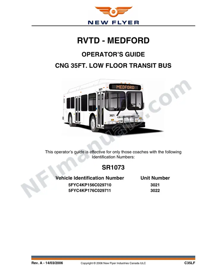 New Flyer C35LF Manual Package - RVTD - Medford included manual preview