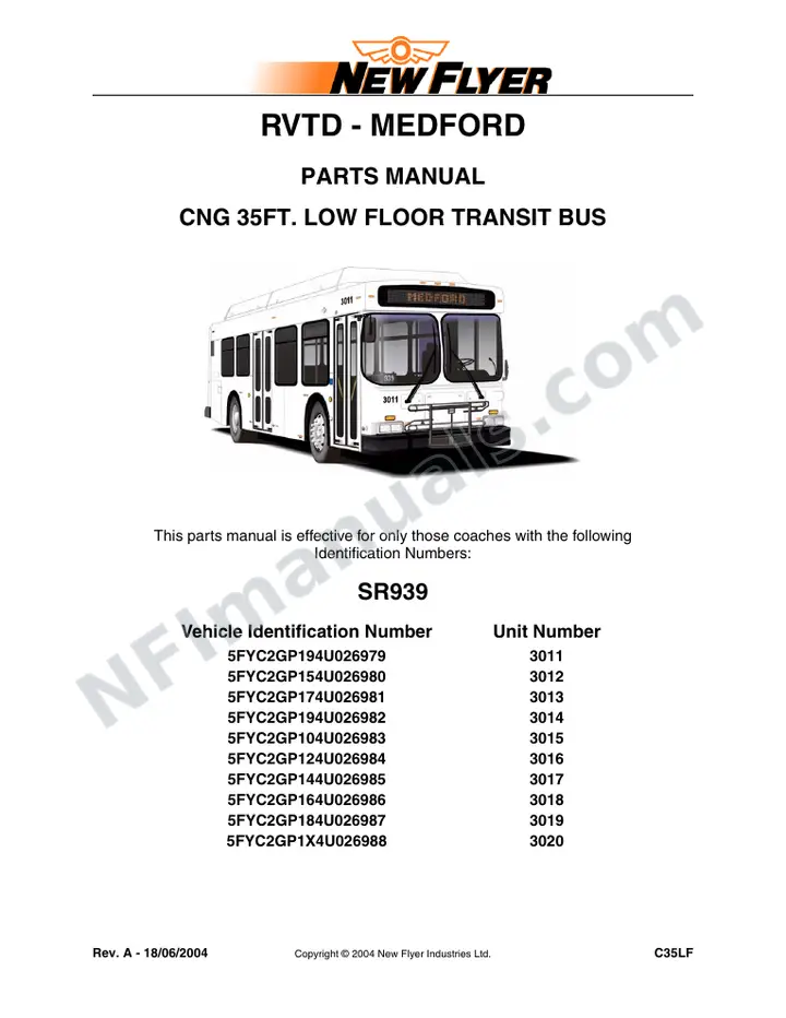 SR939 Parts Manual, RVTD - Medford first-page preview