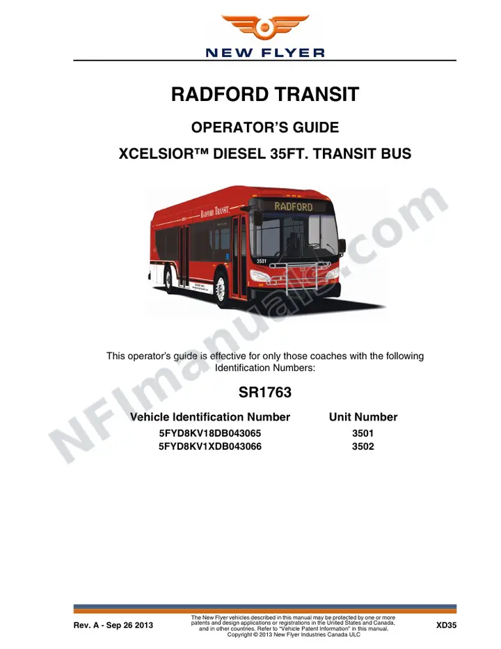 New Flyer XD35 Manual Package - Radford Transit included manual preview