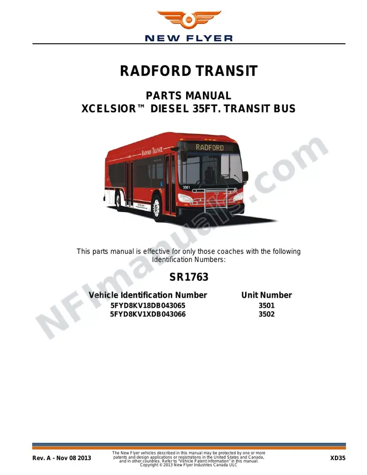 SR1763 Parts Manual, Radford Transit first-page preview