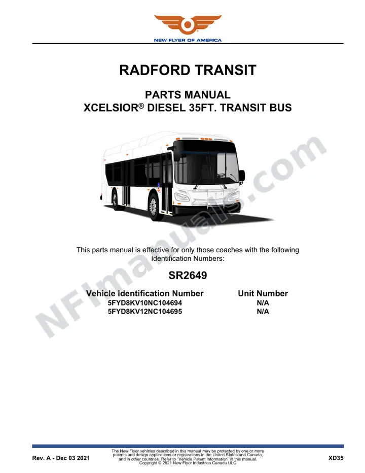 SR2649 Parts Manual, Radford Transit first-page preview