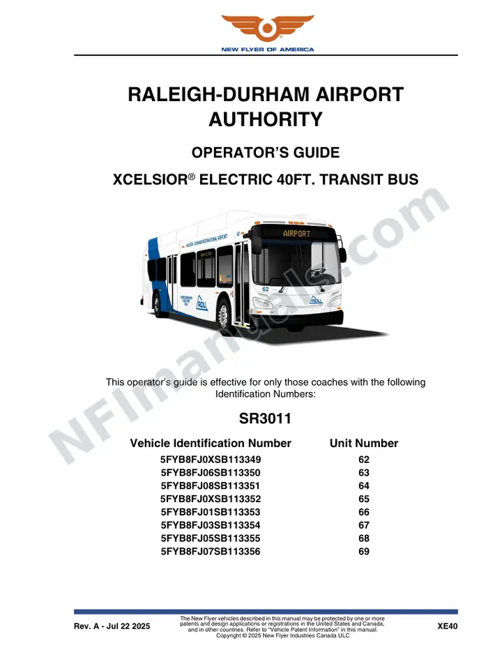 New Flyer XE40 Manual Package - Raleigh-Durham Airport Authority included manual preview