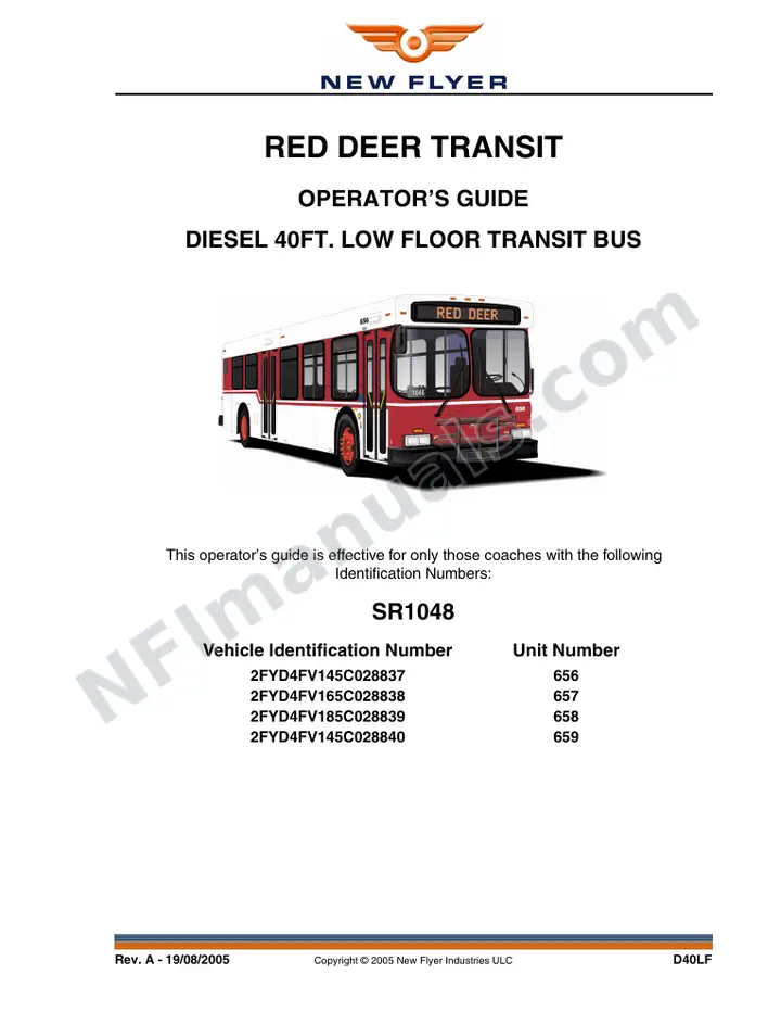 New Flyer D40LF Manual Package - Red Deer Transit included manual preview
