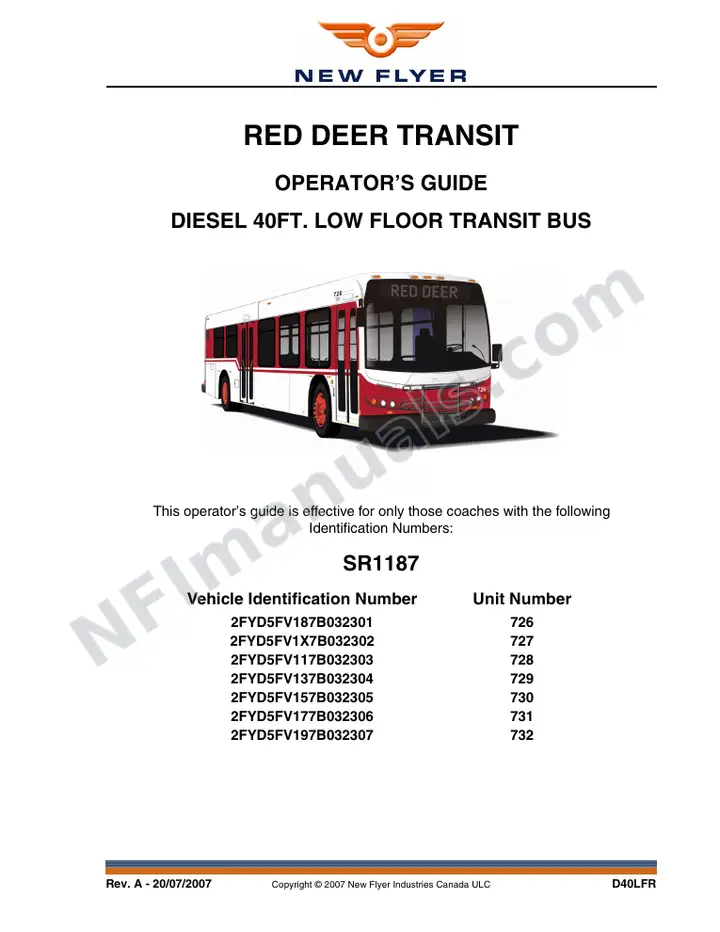 New Flyer D40LFR Manual Package - Red Deer Transit included manual preview