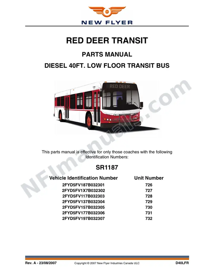 SR1187 Parts Manual, Red Deer Transit first-page preview
