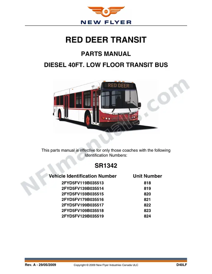 SR1342 Parts Manual, Red Deer Transit first-page preview