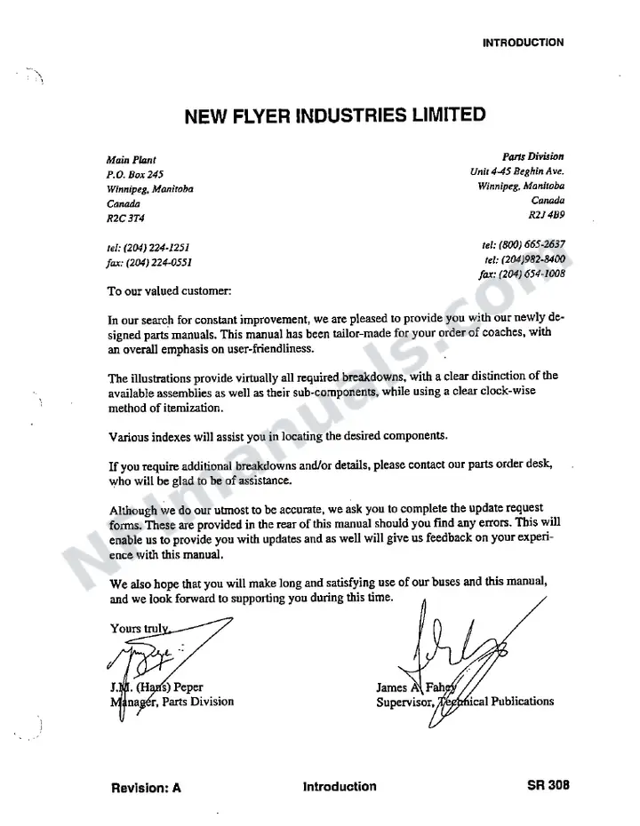SR308 Parts Manual, City of Red Deer Transit first-page preview