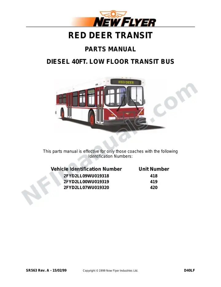 SR563 Parts Manual, Red Deer Transit first-page preview