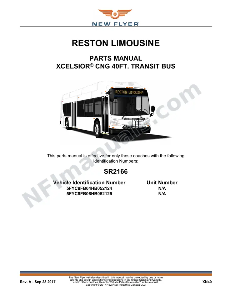 SR2166 Parts Manual, Reston Limousine first-page preview
