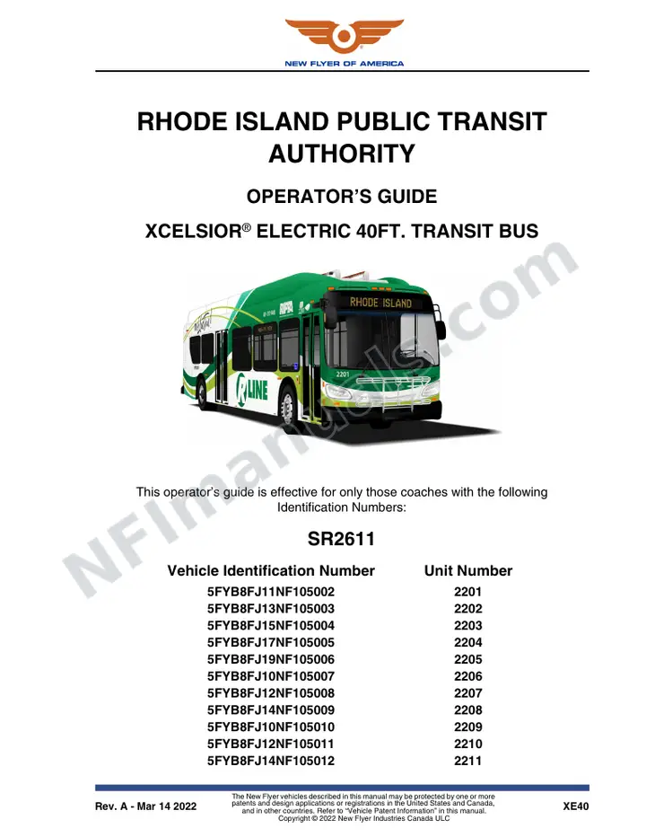 New Flyer XE40 Manual Package - Rhode Island Public Transit Authority included manual preview