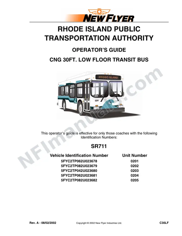 New Flyer C30LF Manual Package - Rhode Island Public Transit Authority included manual preview