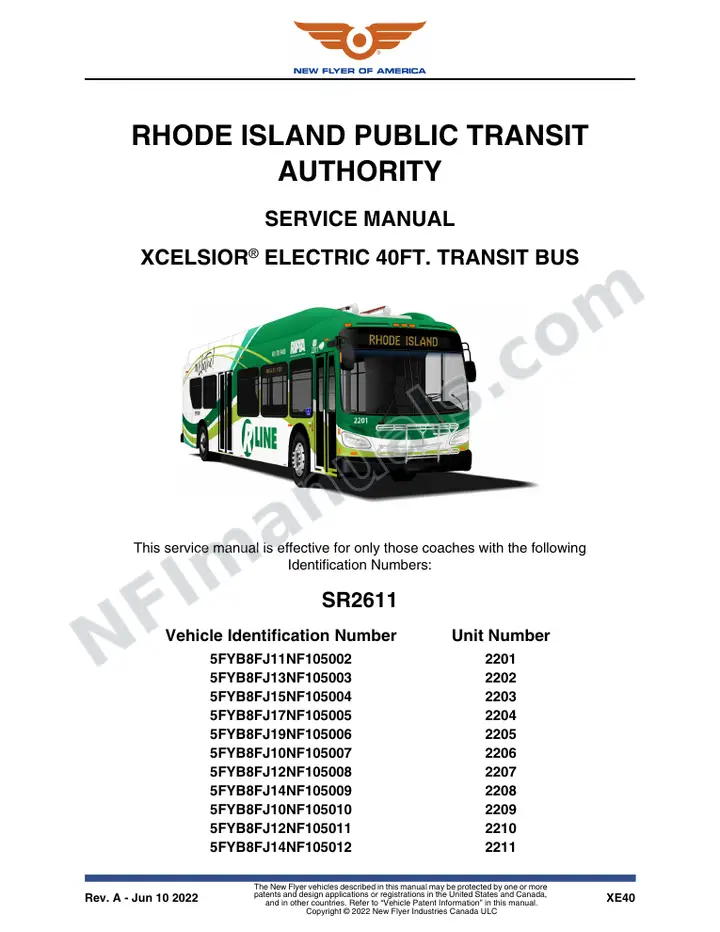 SR2611 Service Manual, Rhode Island Public Transit Authority first-page preview